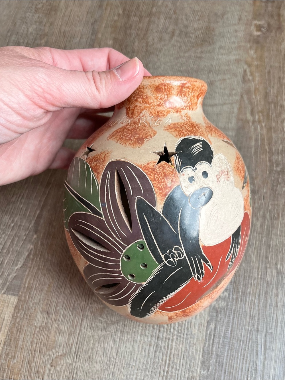 Hand-Painted Ceramic Costa Rican Vase luminary with Monkeys